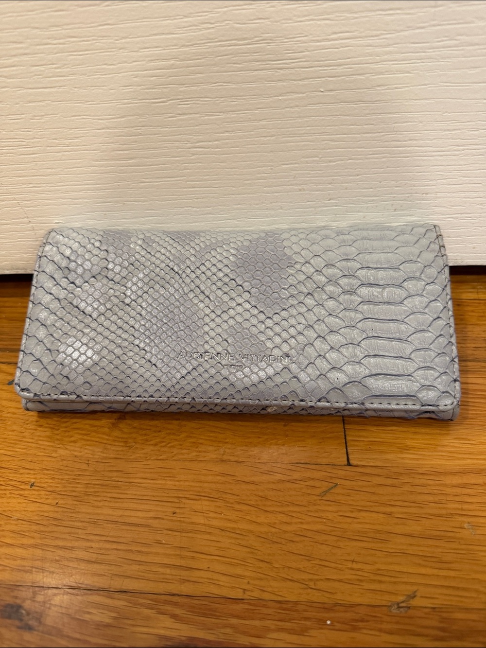 Adrienne Vittadini Light Gray Snake-Embossed Fold Wallet